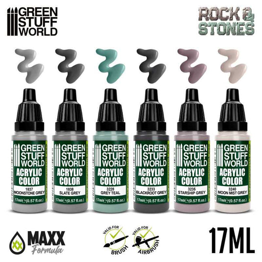 Green Stuff World for Models and Miniatures Paint Set - Rock & Stones 10202