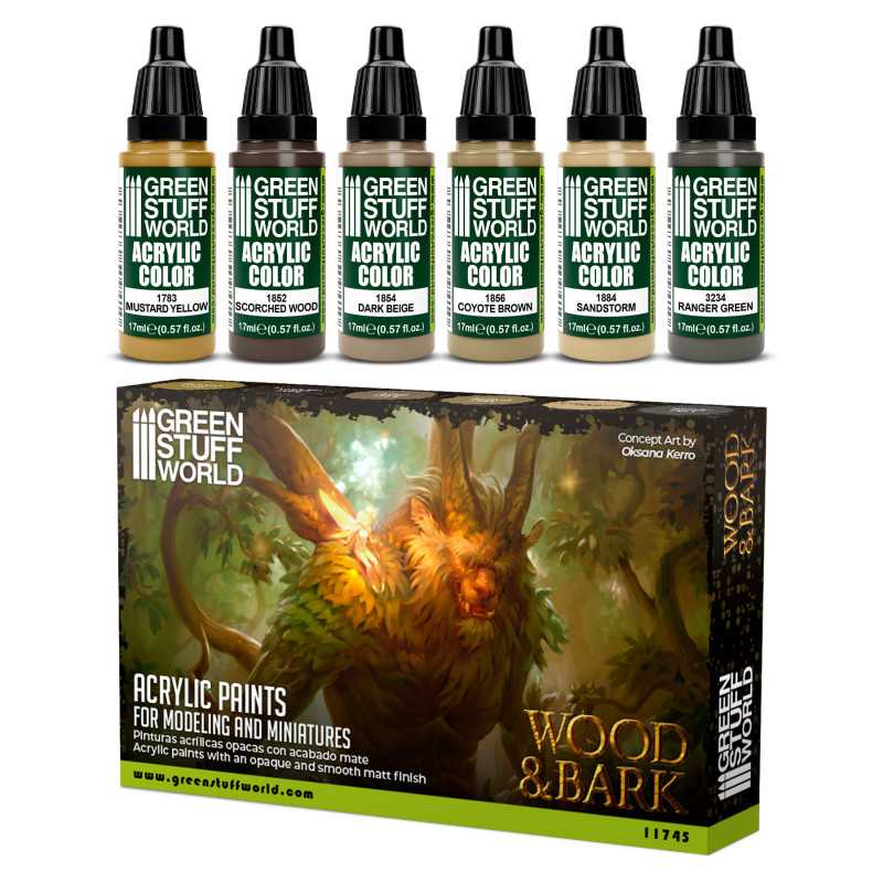 Load image into Gallery viewer, Green Stuff World for Models and Miniatures Paint Set – Wood &amp; Bark 11745
