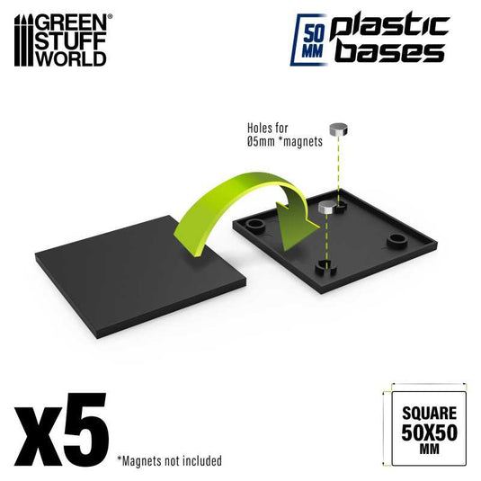 Green Stuff World for Models and Miniatures 50mm Square Plastic Bases - Black  9833
