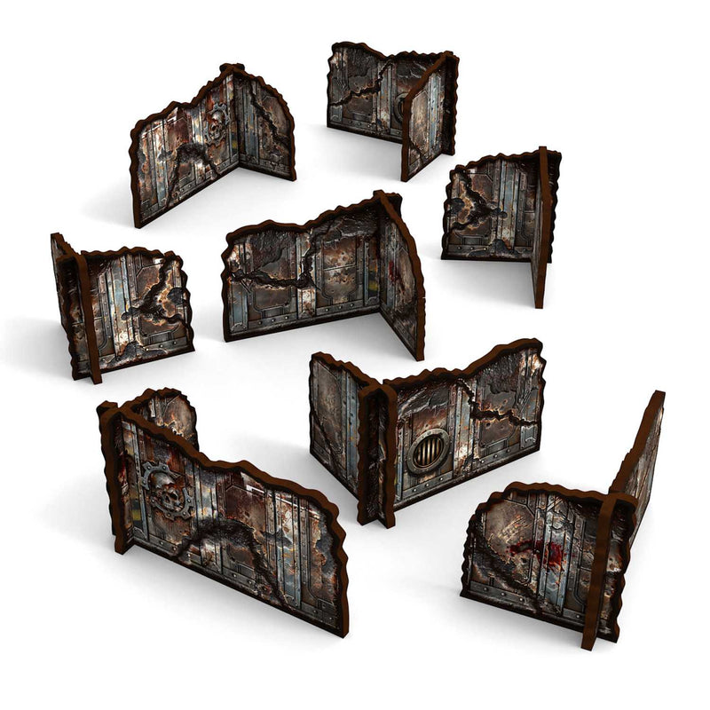 Load image into Gallery viewer, Green Stuff World Pre-painted Detachable Ruined Corner Walls 11th edition (Pack x8) Grimdark Industrial - Cobbco
