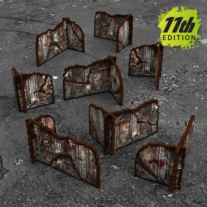 Load image into Gallery viewer, Green Stuff World Pre-painted Detachable Ruined Corner Walls 11th edition (Pack x8) Grimdark Industrial - Cobbco
