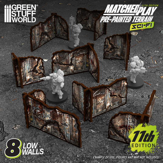 Green Stuff World Pre-painted Detachable Ruined Corner Walls 11th edition (Pack x8) Grimdark Industrial - Cobbco