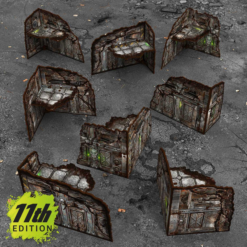 Load image into Gallery viewer, Green Stuff World Pre-painted Foldable L-Shaped Ruins 11th edition (Pack x8) Grimdark Industrial - Cobbco
