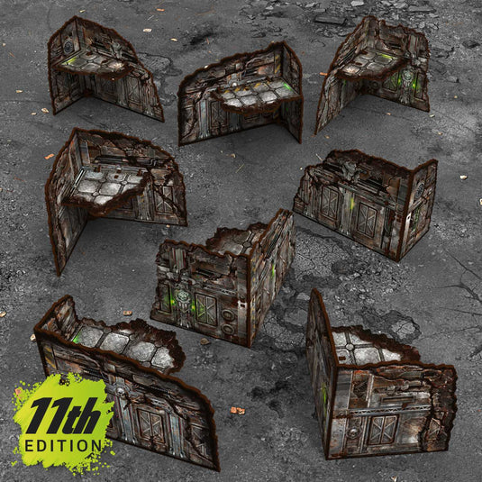 Green Stuff World Pre-painted Foldable L-Shaped Ruins 11th edition (Pack x8) Grimdark Industrial - Cobbco