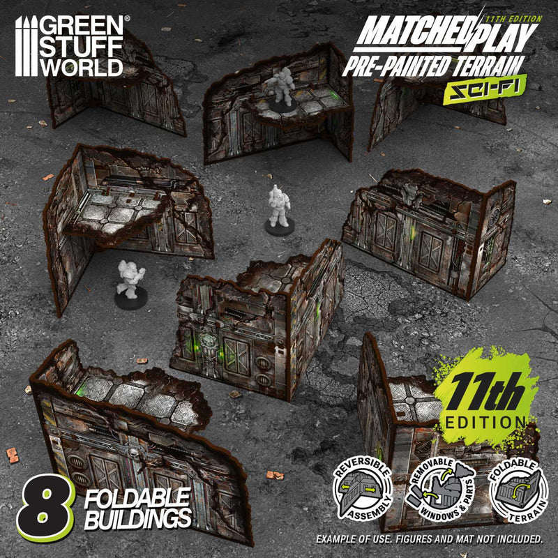 Load image into Gallery viewer, Green Stuff World Pre-painted Foldable L-Shaped Ruins 11th edition (Pack x8) Grimdark Industrial - Cobbco
