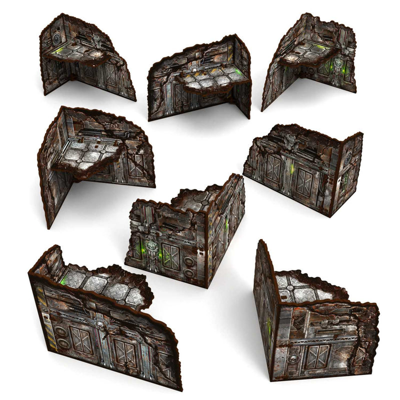 Load image into Gallery viewer, Green Stuff World Pre-painted Foldable L-Shaped Ruins 11th edition (Pack x8) Grimdark Industrial - Cobbco
