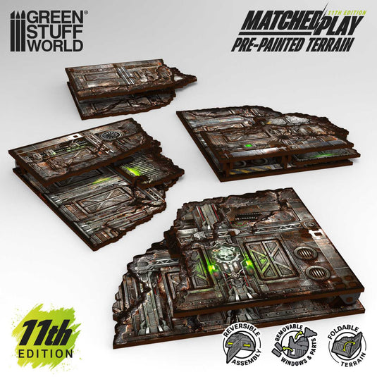 Green Stuff World Pre-painted Foldable L-Shaped Ruins 11th edition (Pack x8) Grimdark Industrial - Cobbco