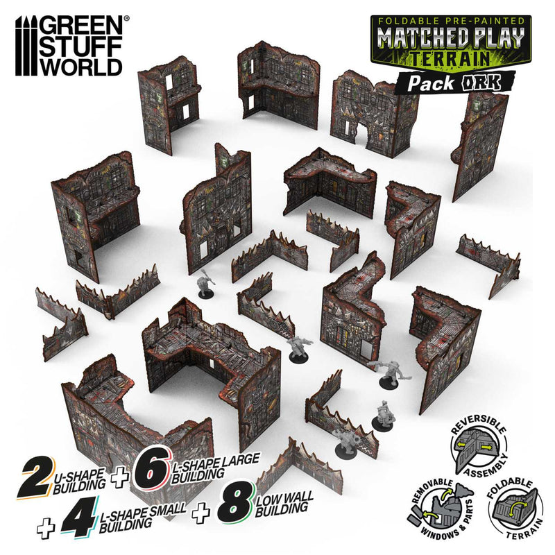 Load image into Gallery viewer, Green Stuff World Pre - Painted Foldable Matched Play terrain pack - Orks - Wargaming - Cobbco
