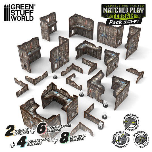 Green Stuff World Pre - Painted Foldable Matched Play terrain pack - Sci - fi - Wargaming - Cobbco