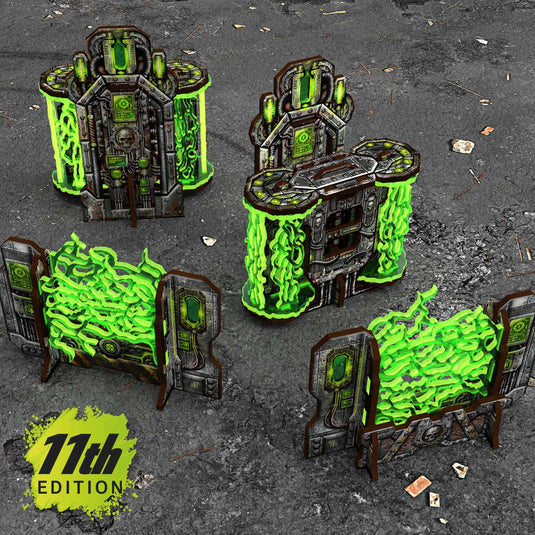 Green Stuff World Pre-painted Plasma Walls and Cogitator Relay Tower 11th edition Grimdark Industrial - Cobbco