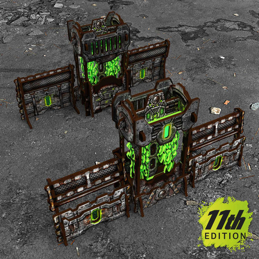 Green Stuff World Pre-painted Power Generator and Defensive Barricades 11th edition Grimdark Industrial - Cobbco