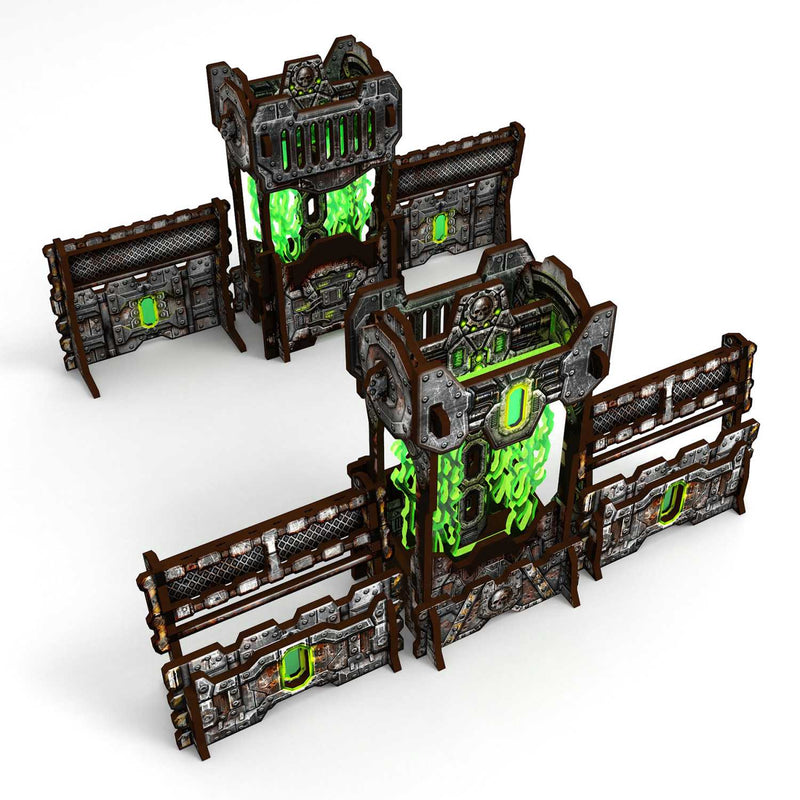 Load image into Gallery viewer, Green Stuff World Pre-painted Power Generator and Defensive Barricades 11th edition Grimdark Industrial - Cobbco
