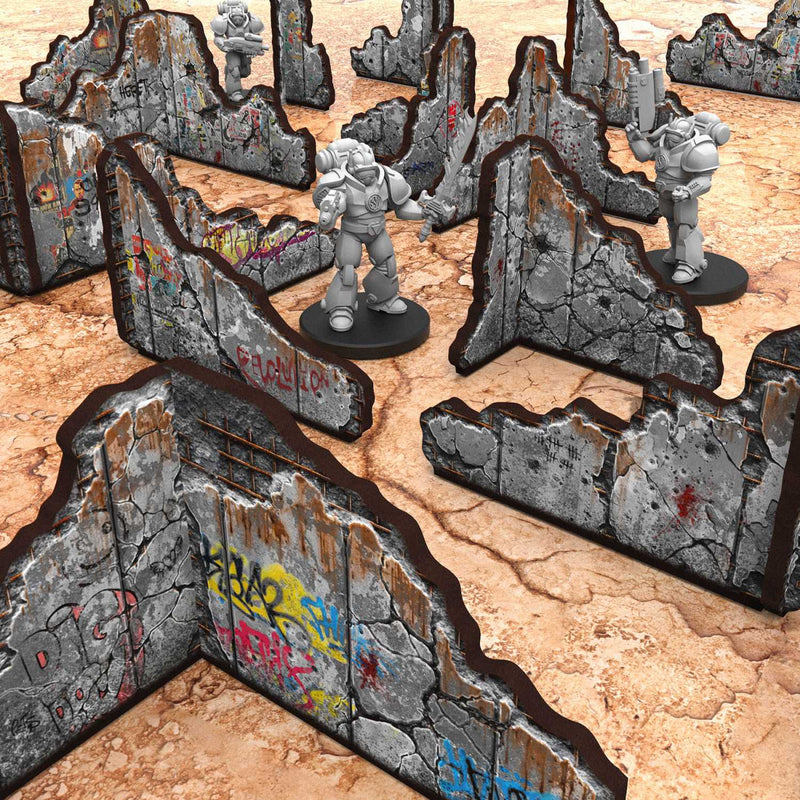 Load image into Gallery viewer, Green Stuff World Pre - painted ruined concrete walls - Terrain - Wargaming - Cobbco
