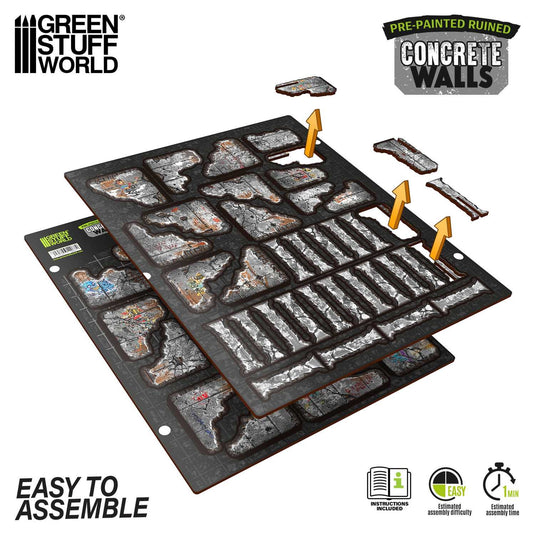Green Stuff World Pre - painted ruined concrete walls - Terrain - Wargaming - Cobbco