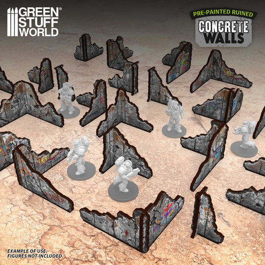Green Stuff World Pre - painted ruined concrete walls - Terrain - Wargaming - Cobbco