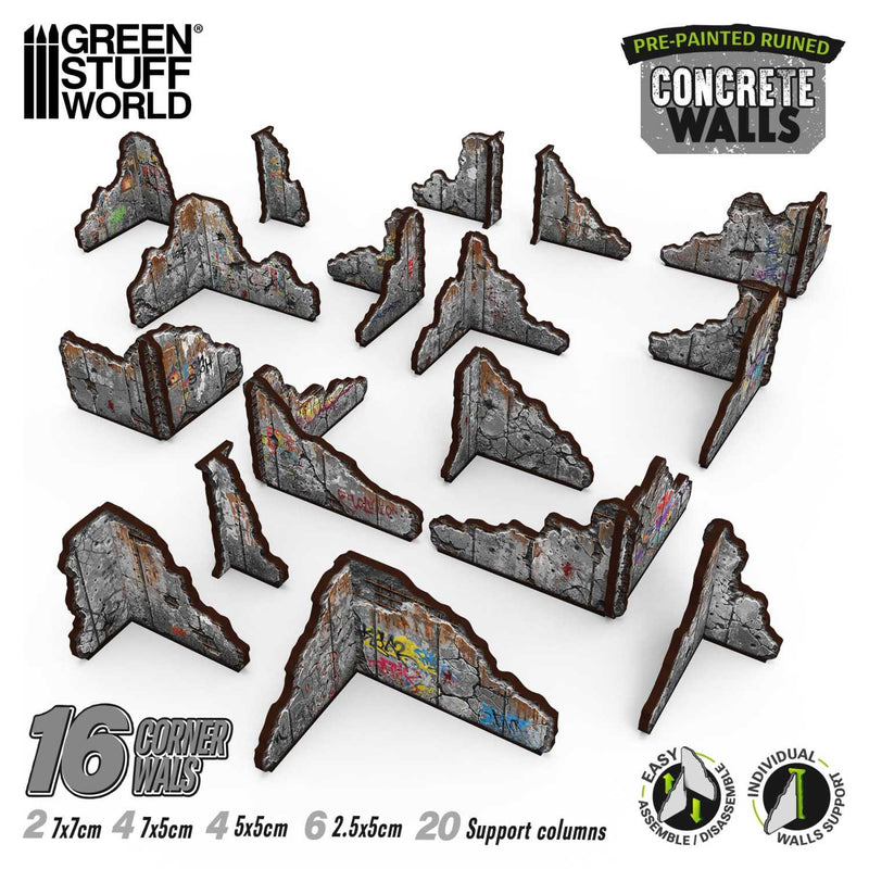 Load image into Gallery viewer, Green Stuff World Pre - painted ruined concrete walls - Terrain - Wargaming - Cobbco
