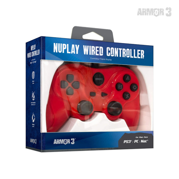 Armor3 NuPlay Wired Controller For the Playstation 3, PC, Mac Force Feedback Red