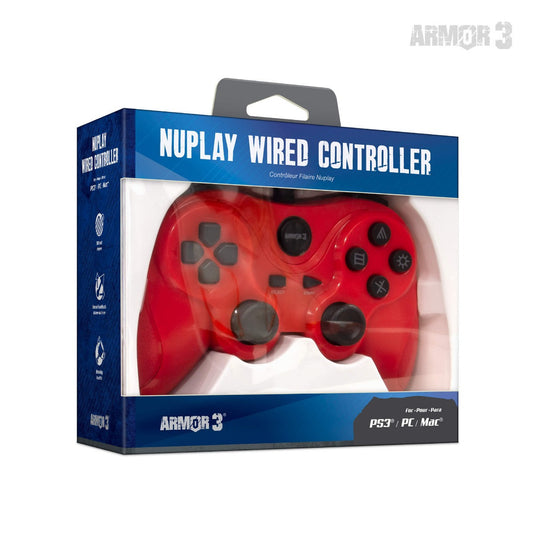 Armor3 NuPlay Wired Controller For the Playstation 3, PC, Mac Force Feedback Red
