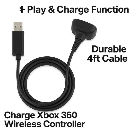 USB Play & Charge Cable for Xbox 360 Wireless Controller 4ft Fast Charging Cord
