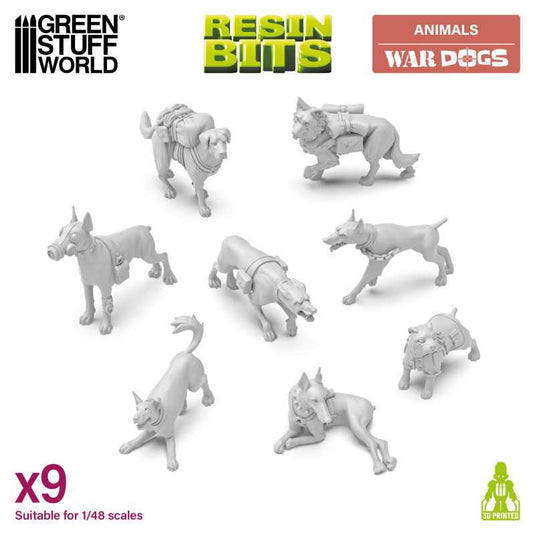 Green Stuff World War Dogs Miniatures 1:48 Scale Resin Unpainted Figures for Tabletop RPG Diorama