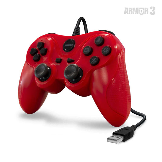 Armor3 NuPlay Wired Controller For the Playstation 3, PC, Mac Force Feedback Red
