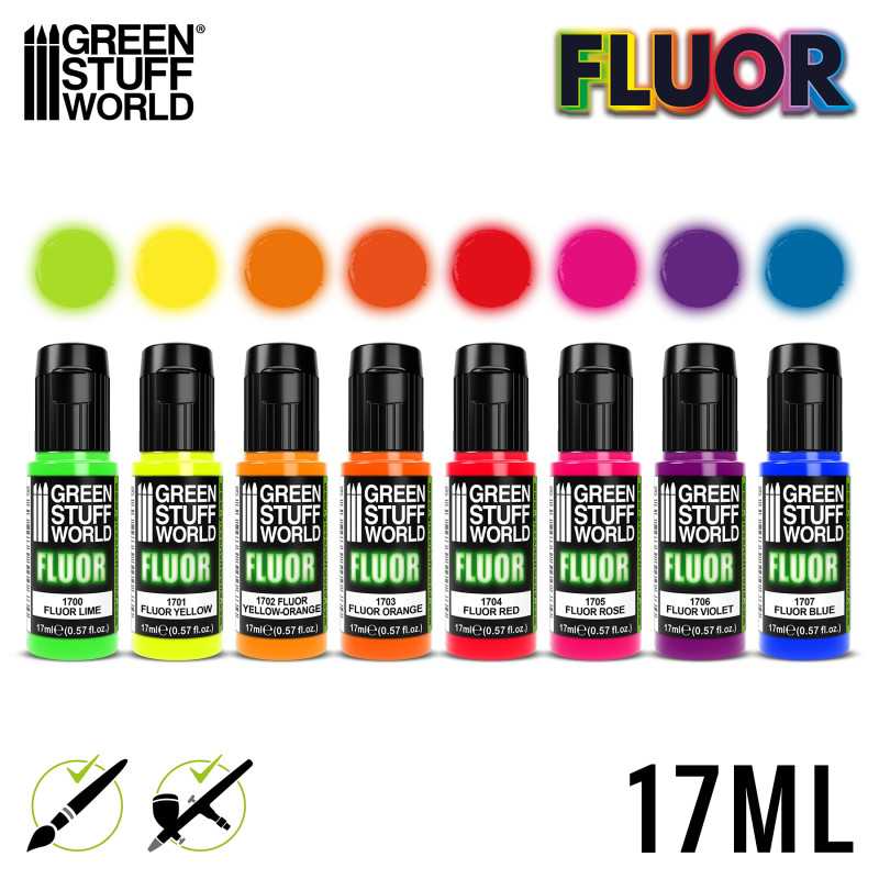Load image into Gallery viewer, Green Stuff World for Models and Miniatures Set of 8 Fluor Paints 9353
