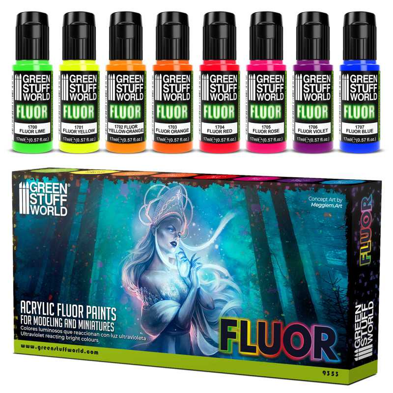 Load image into Gallery viewer, Green Stuff World for Models and Miniatures Set of 8 Fluor Paints 9353
