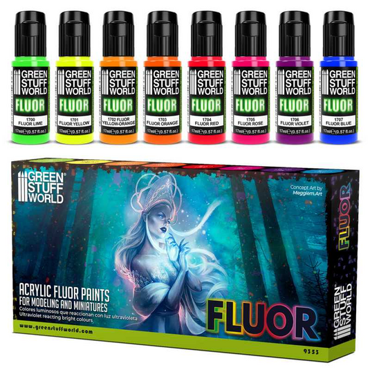 Green Stuff World for Models and Miniatures Set of 8 Fluor Paints 9353