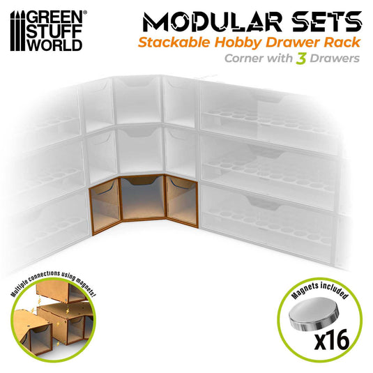 Green Stuff World Stackable hobby corner drawer rack with 3 drawers - Cobbco