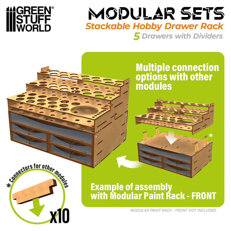 Load image into Gallery viewer, Green Stuff World Stackable Hobby Drawer Rack with 5 horizontal drawers and dividers - Cobbco
