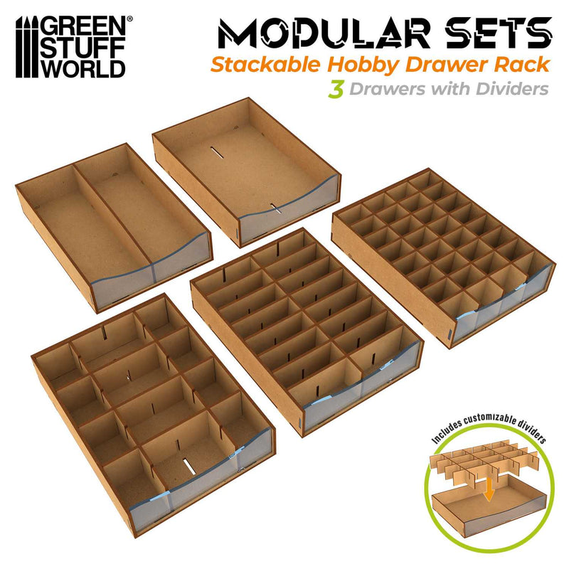 Load image into Gallery viewer, Green Stuff World Stackable Hobby Drawer Rack with 5 horizontal drawers and dividers - Cobbco

