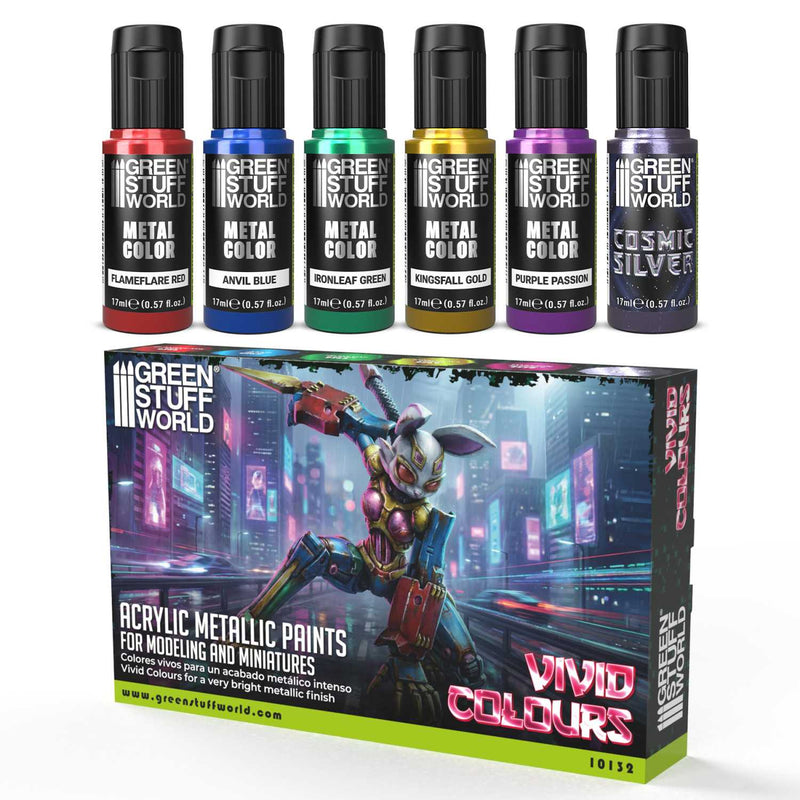 Load image into Gallery viewer, Green Stuff World Vivid Metallic Paints Set for Modeling and Wargaming - Cobbco
