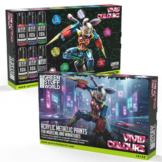 Green Stuff World Vivid Metallic Paints Set for Modeling and Wargaming - Cobbco
