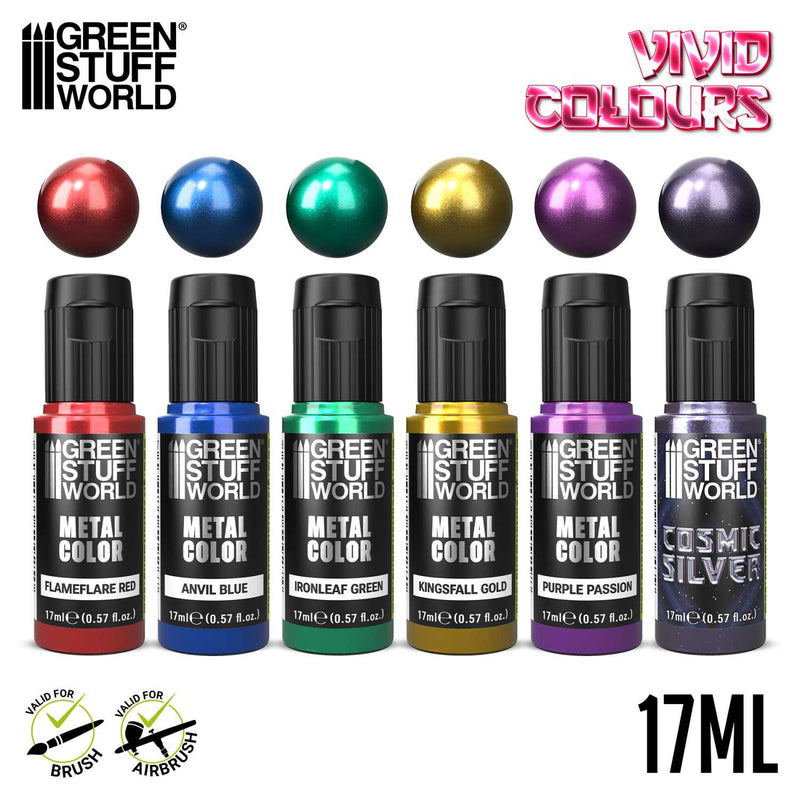 Load image into Gallery viewer, Green Stuff World Vivid Metallic Paints Set for Modeling and Wargaming - Cobbco
