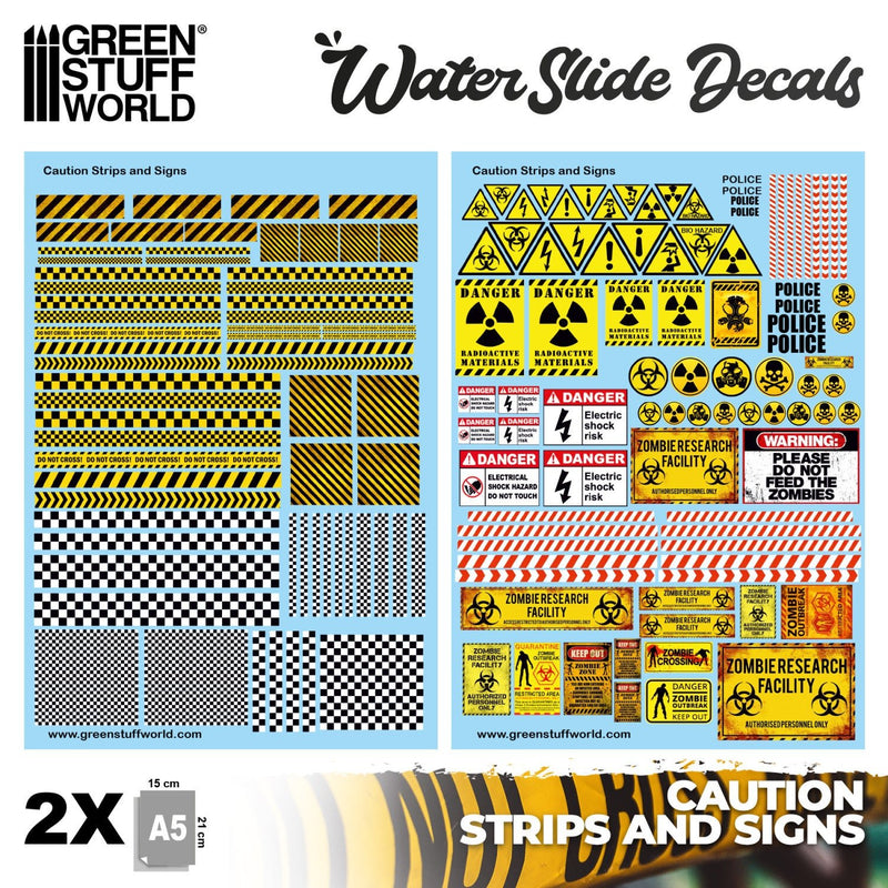 Load image into Gallery viewer, Green Stuff World Waterslide Decals - Caution Strips and Signs - Wargaming - Cobbco
