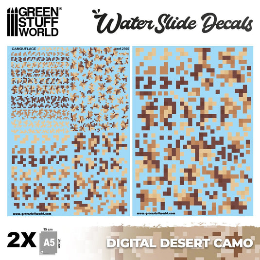 Green Stuff World Waterslide Decals - Digital Desert Camo - Wargaming and Modeling - Cobbco