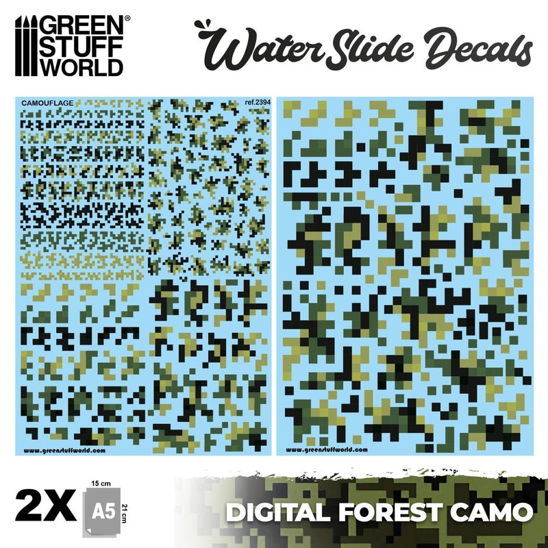 Load image into Gallery viewer, Green Stuff World Waterslide Decals - Digital Forest Camo - Wargming and Modeling - Cobbco
