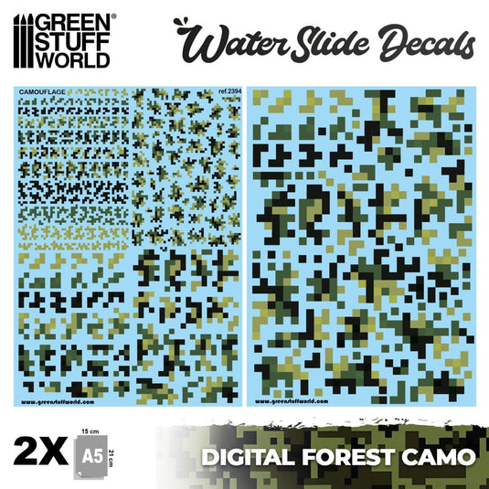 Green Stuff World Waterslide Decals - Digital Forest Camo - Wargming and Modeling - Cobbco