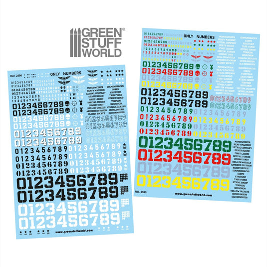 Green Stuff World Waterslide Decals - Only Numbers - Wargaming and Modeling - Cobbco
