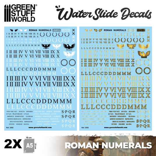 Green Stuff World Waterslide Decals - Roman Numerals - Wargaming and Modeling - Cobbco