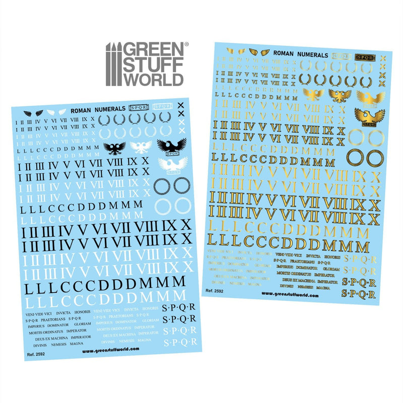 Load image into Gallery viewer, Green Stuff World Waterslide Decals - Roman Numerals - Wargaming and Modeling - Cobbco
