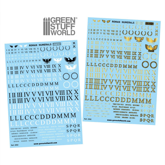 Green Stuff World Waterslide Decals - Roman Numerals - Wargaming and Modeling - Cobbco