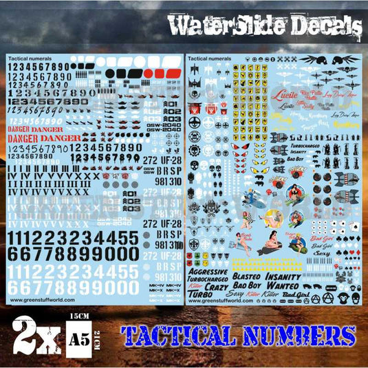 Green Stuff World Waterslide Decals - Tactical Numbers and Pinup Girls 2040