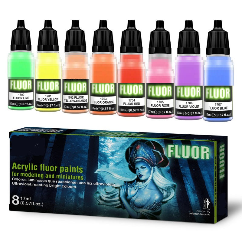 Load image into Gallery viewer, Green Stuff World for Models and Miniatures Set of 8 Fluor Paints 9353
