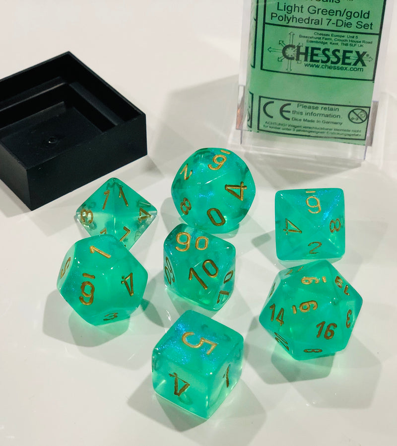 Load image into Gallery viewer, Chessex CHX27425 Dice-Borealis Set, Light Green/Gold
