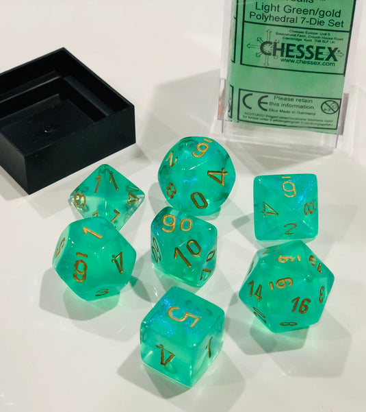 Chessex CHX27425 Dice-Borealis Set, Light Green/Gold