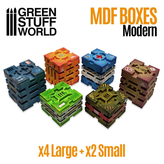 Green Stuff World MDF Boxes for Models and Miniatures – Modern Sci-Fi Crates 10299