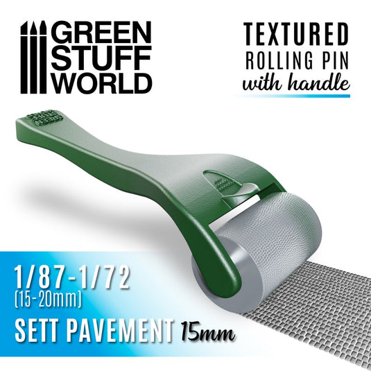 Green Stuff World - Rolling pin with Handle - Sett Pavement 15mm 10494
