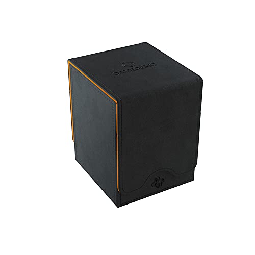 GameGenic Squire 100+ XL Convertible Deck Box Double-Sleeved Card Storage Holds up to 100 Cards Black and Orange Color