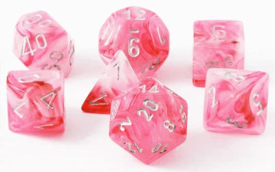 Polyhedral 7-Die Set Ghostly Glow Pink w/ Silver Numbers Chessex CHX27524